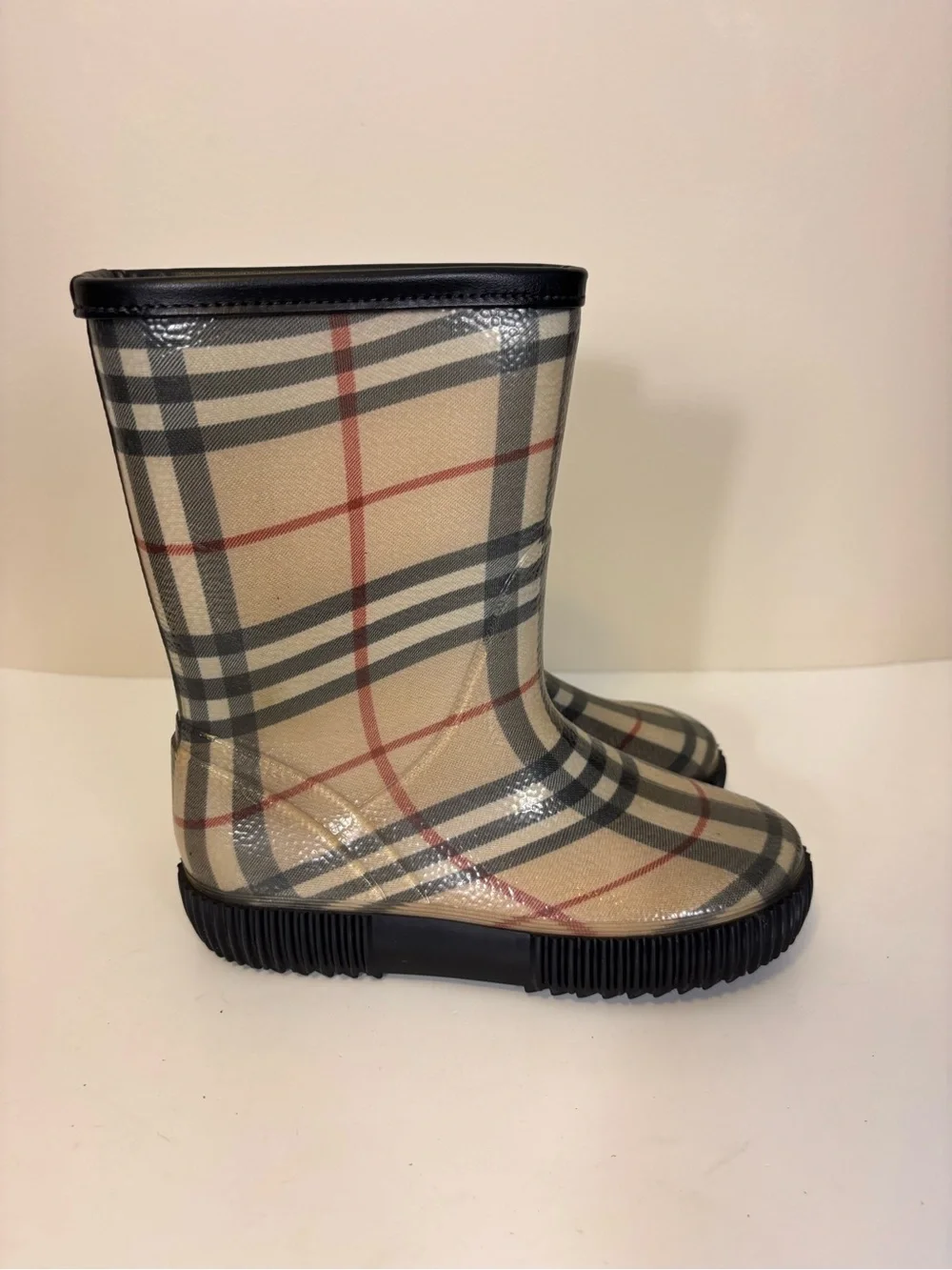 Burberry Beige Plaid Nova Check Kids Rain Boots Size 1/2